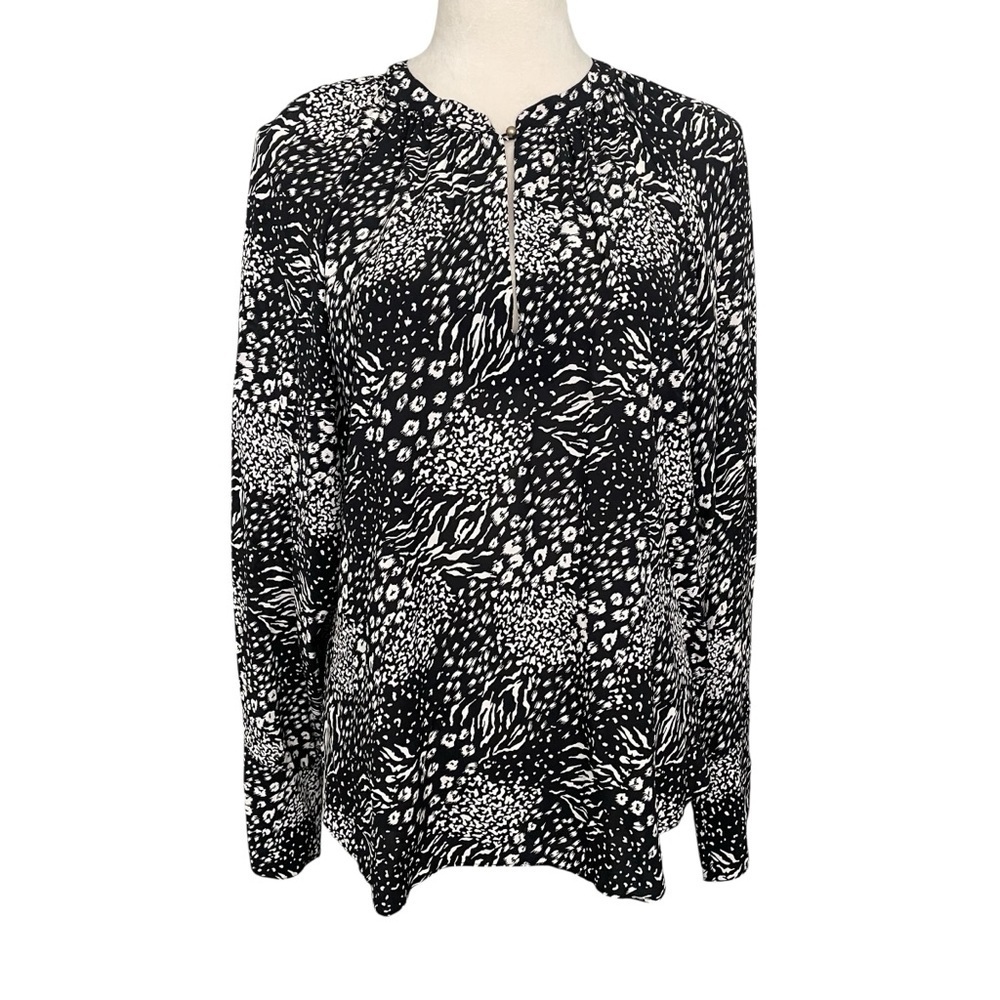 Joie Women Size L Top Floral Artsy Feminine Dark Romantic Flowy Airy Black White